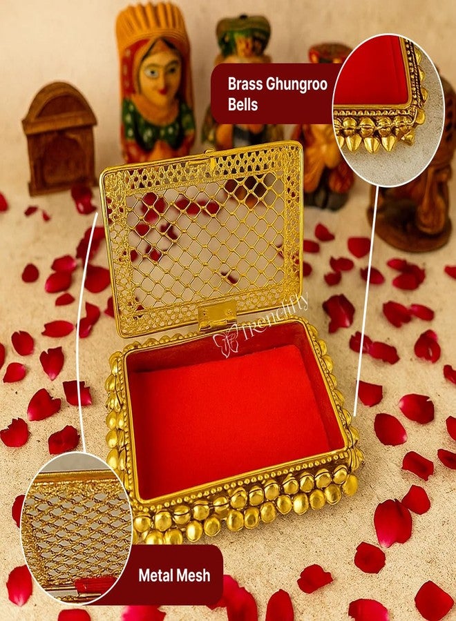 Trendifly Ghungroo Metal Shagun Silver Gold Coin Sikka Chain Storage Anklet Holder Box | Gifting Purpose Decorative Ginni Dibbi | Wedding House Ceremony Pooja Babyshower Rakhi Diwali Return Gift Box - Image 3